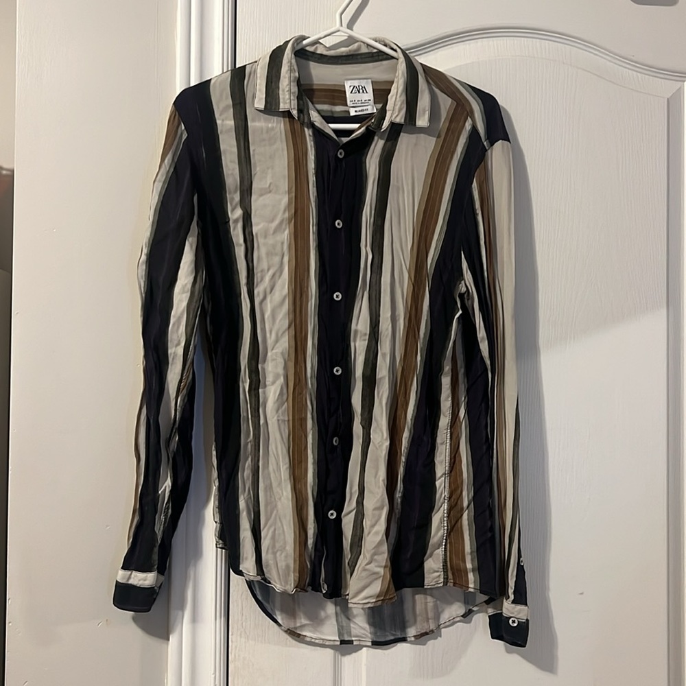 Zara Multi Colour Flowy Button Down S Relaxed Fit